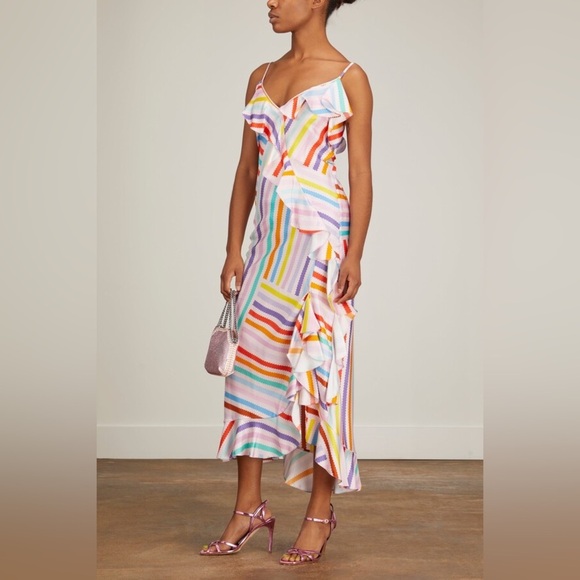 New! Brogger Edith Silk Rainbow Ruffle Slip Dress 🌈 Medium NWT! - Picture 4 of 16